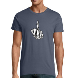 T-shirt homme coton bio bleu denim Fuck squelette (Gondrax,Têtes de morts)