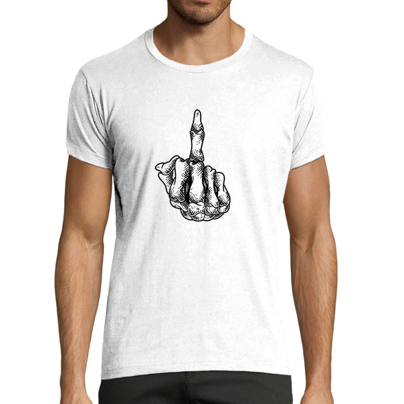 T-shirt homme fit blanc Fuck squelette (Gondrax,Têtes de morts)