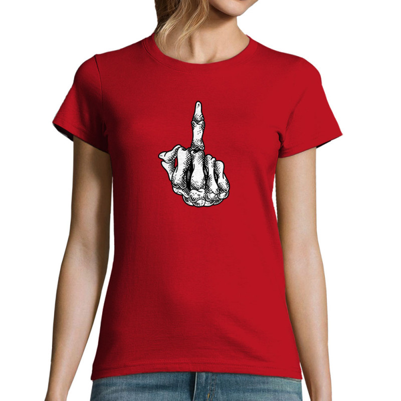 T-shirt femme rouge Fuck squelette (Gondrax,Têtes de morts)