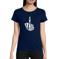 T-shirt femme coton bio bleu marine Fuck squelette (Gondrax,Têtes de morts)