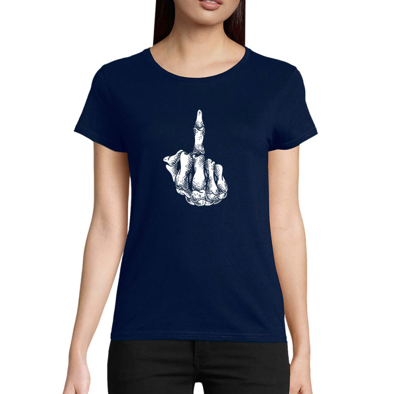 T-shirt femme coton bio bleu marine Fuck squelette (Gondrax,Têtes de morts)