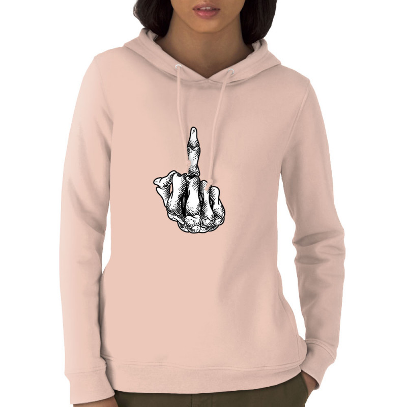 Sweat femme à capuche coton bio rose clair Fuck squelette (Gondrax,Têtes de morts)