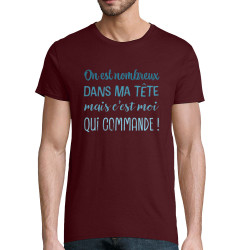 T-shirt homme coton bio bordeaux On est nombreux dans ma tête (Gondrax,Humour,Slogans Débiles)