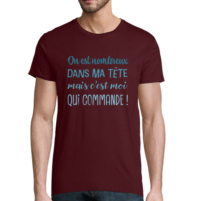 T-shirt homme coton bio bordeaux On est nombreux dans ma tête (Gondrax,Humour,Slogans Débiles)