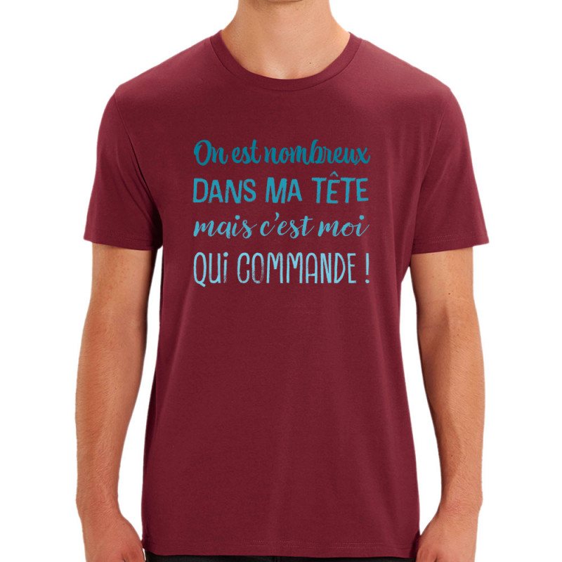 T-shirt homme coton bio bordeaux On est nombreux dans ma tête (Gondrax,Humour,Slogans Débiles)