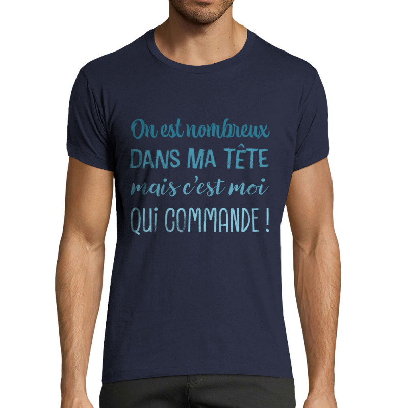 T-shirt homme fit bleu marine On est nombreux dans ma tête (Gondrax,Humour,Slogans Débiles)