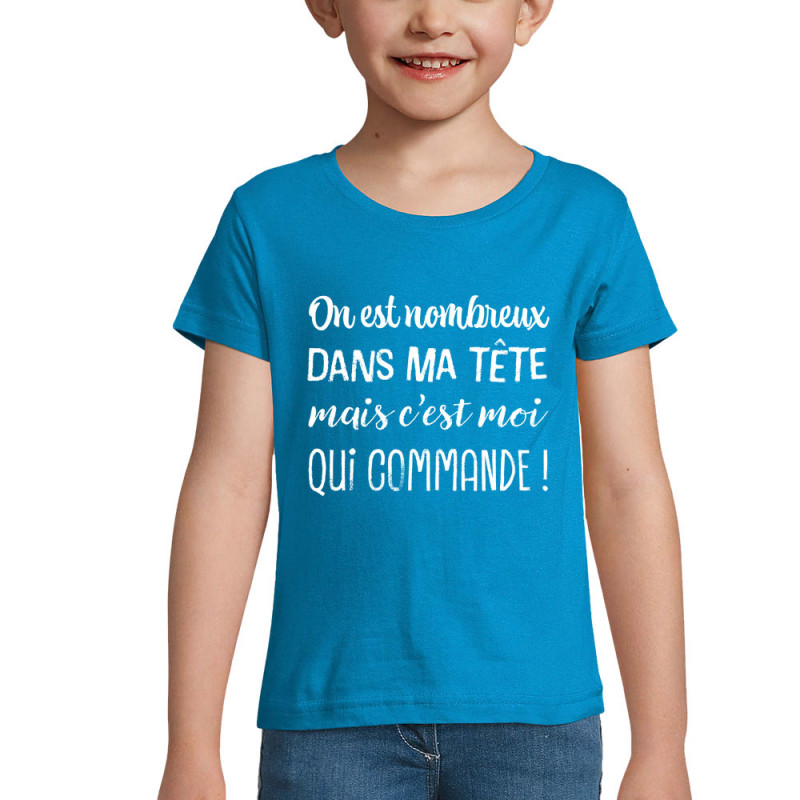 T-shirt fillette bleu azur On est nombreux dans ma tête (Gondrax,Humour,Slogans Débiles)