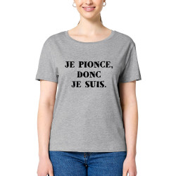 T-shirt femme col large coton bio gris chiné Je pionce donc je suis (Gondrax,Humour,Slogans Débiles)