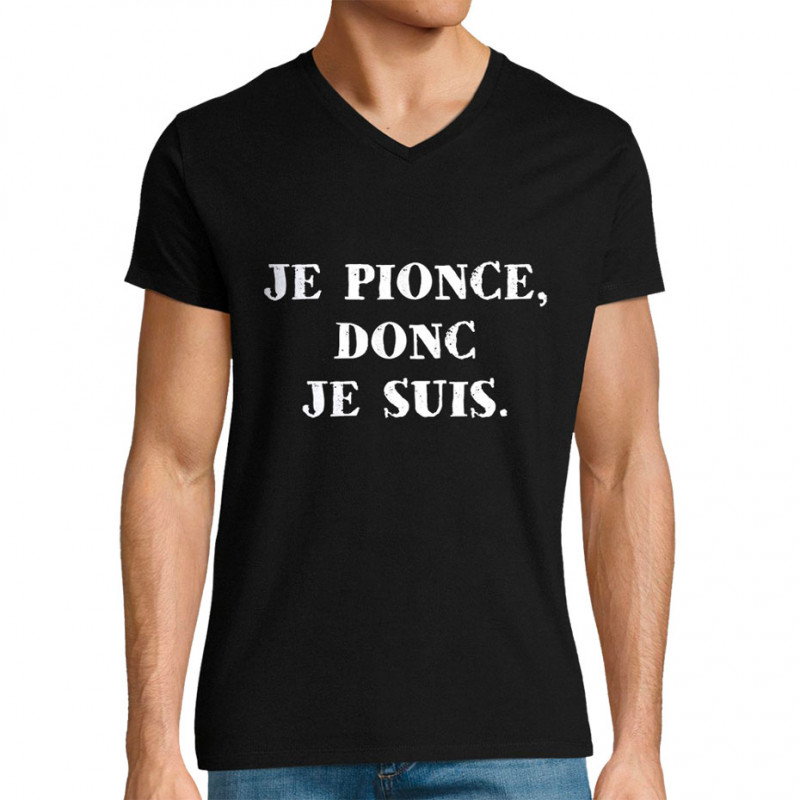 T-shirt homme col V noir Je pionce donc je suis (Gondrax,Humour,Slogans Débiles)