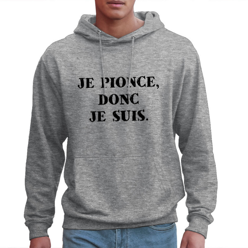 Sweat homme à capuche gris chiné Je pionce donc je suis (Gondrax,Humour,Slogans Débiles)