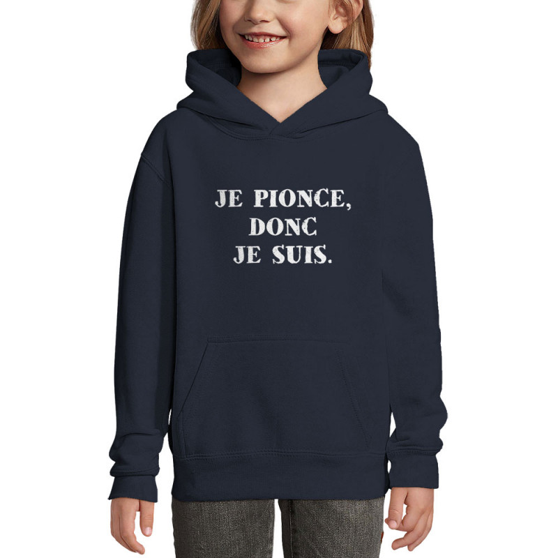 Sweat enfant à capuche bleu marine Je pionce donc je suis (Gondrax,Humour,Slogans Débiles)