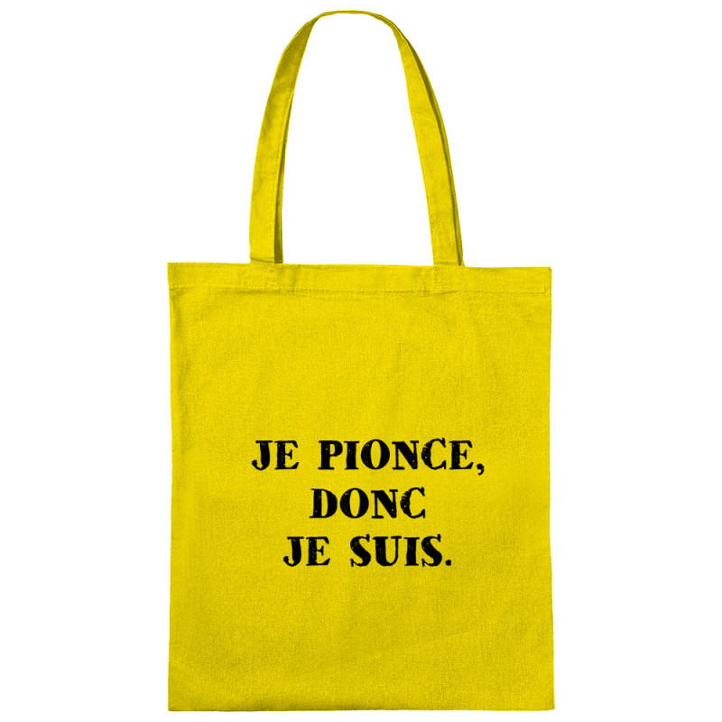 Sac shopping en toile jaune Je pionce donc je suis (Gondrax,Humour,Slogans Débiles)