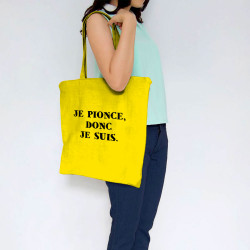 Sac shopping en toile jaune Je pionce donc je suis (Gondrax,Humour,Slogans Débiles)