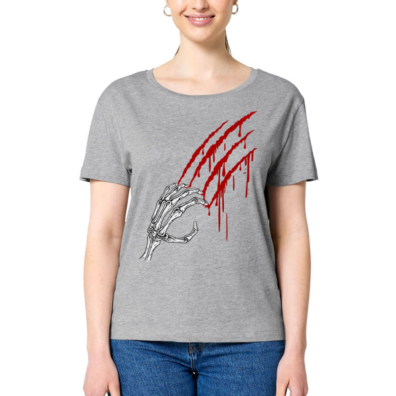 T-shirt femme col large coton bio gris chiné Blood and Skull (Gondrax,Têtes de morts)
