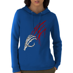Sweat femme à capuche coton bio bleu royal Blood and Skull (Gondrax,Têtes de morts)