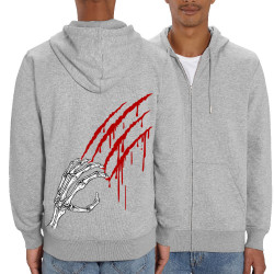 Sweat homme zippé à capuche coton bio gris chiné Blood and Skull (Gondrax,Têtes de morts)