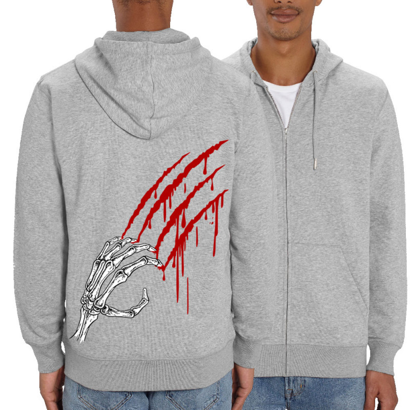 Sweat homme zippé à capuche coton bio gris chiné Blood and Skull (Gondrax,Têtes de morts)