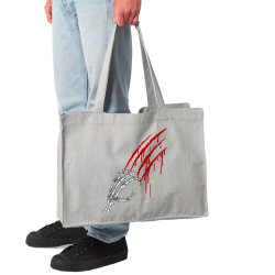 Grand sac shopping en toile recyclé gris chiné Blood and Skull (Gondrax,Têtes de morts)
