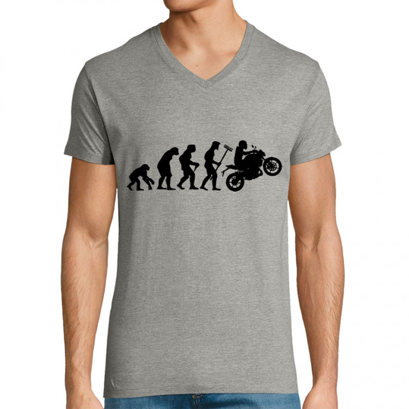 T-shirt homme col V gris chiné Evolution moto (Gondrax,Moto,Evolution)