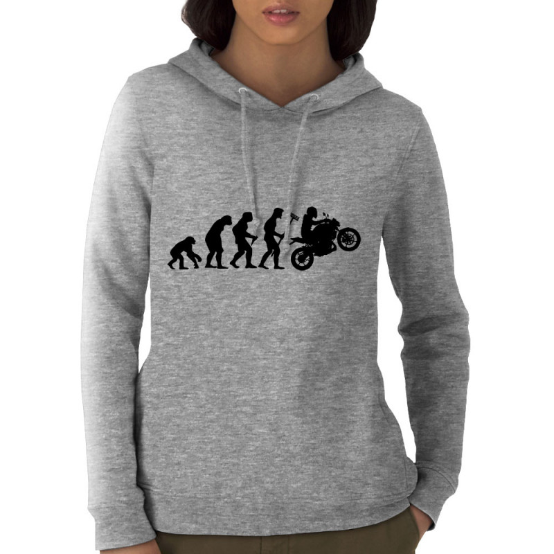 Sweat femme à capuche coton bio gris chiné Evolution moto (Gondrax,Moto,Evolution)