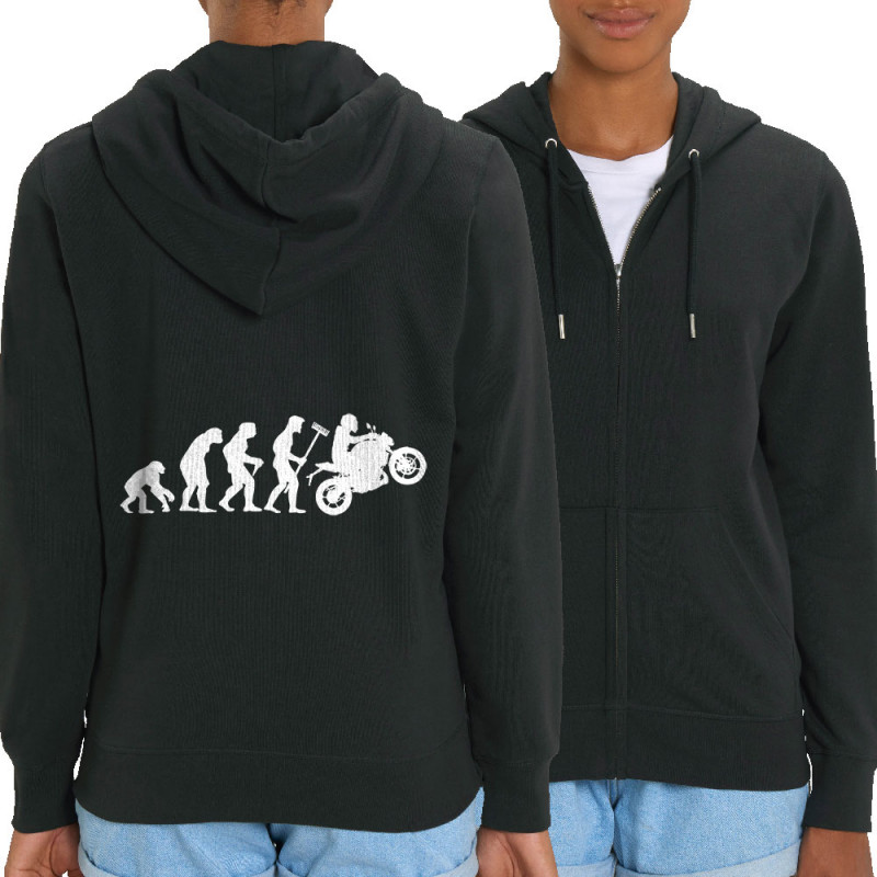 Sweat femme zippé à capuche coton bio noir Evolution moto (Gondrax,Moto,Evolution)