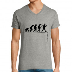 T-shirt homme col V gris chiné Evolution Smartphone (Gondrax,Humour,Evolution)