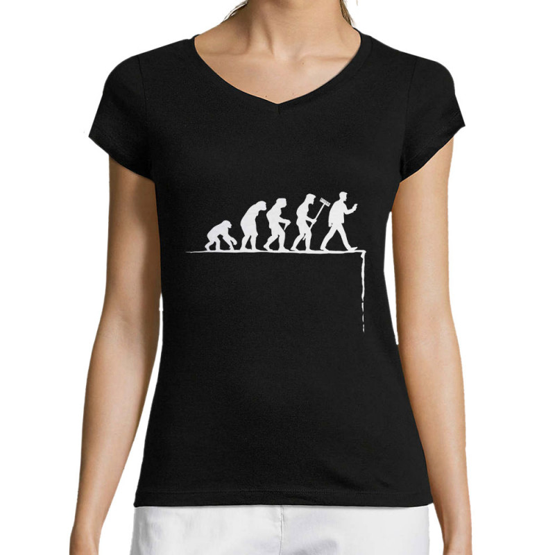 T-shirt femme col V noir Evolution Smartphone (Gondrax,Humour,Evolution)