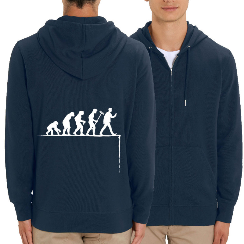 Sweat homme zippé à capuche coton bio bleu marine Evolution Smartphone (Gondrax,Humour,Evolution)
