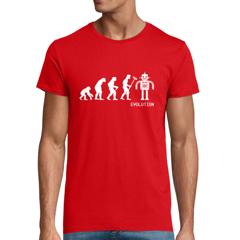 T-shirt homme coton bio rouge Evolution robot (Gondrax,Evolution)