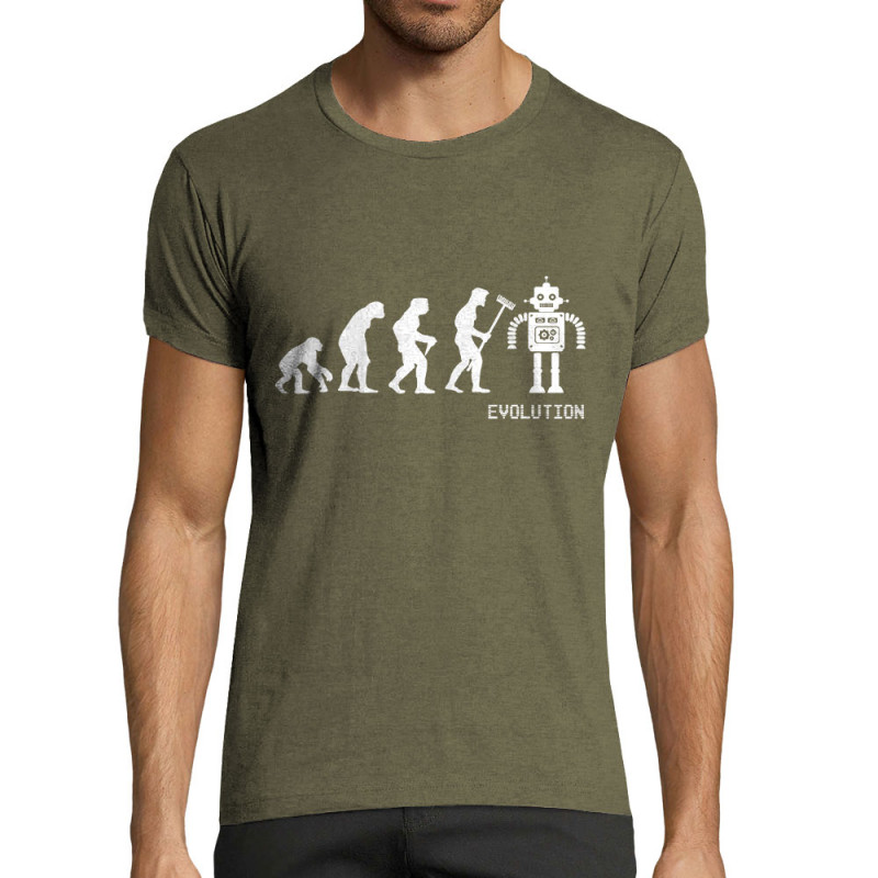 T-shirt homme fit kaki chiné Evolution robot (Gondrax,Evolution)