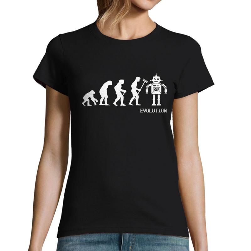 T-shirt femme noir Evolution robot (Gondrax,Evolution)