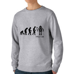 Sweat homme bio col rond gris chiné Evolution robot (Gondrax,Evolution)