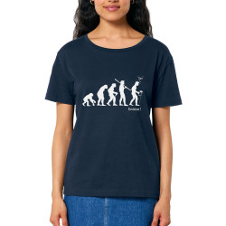 T-shirt femme col large coton bio bleu marine Evolution Beerman (Gondrax,Evolution,Alcool)