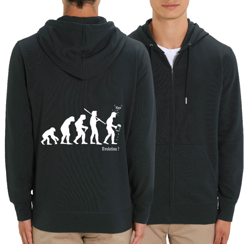 Sweat homme zippé à capuche coton bio noir Evolution Beerman (Gondrax,Evolution,Alcool)