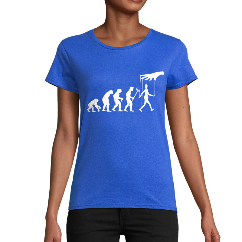 T-shirt femme coton bio bleu royal Evolution Pantin (Gondrax,Evolution,Slogans Débiles)
