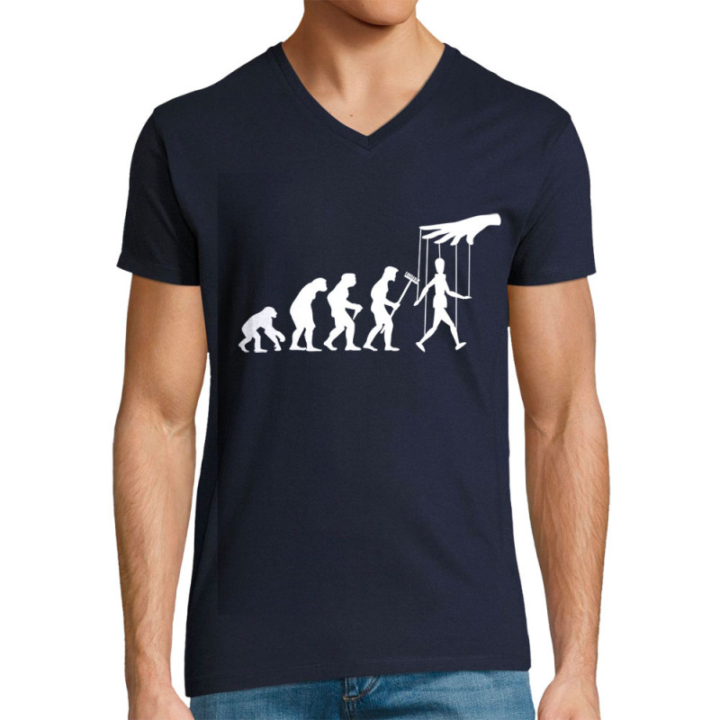 T-shirt homme col V bleu marine Evolution Pantin (Gondrax,Evolution,Slogans Débiles)