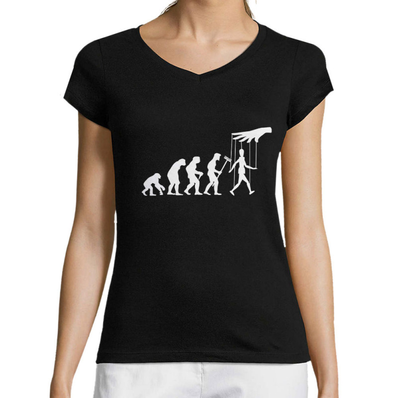 T-shirt femme col V noir Evolution Pantin (Gondrax,Evolution,Slogans Débiles)