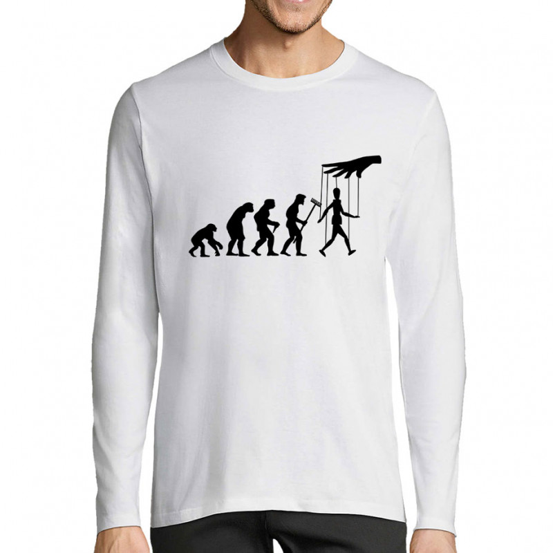 T-shirt homme manches longues blanc Evolution Pantin (Gondrax,Evolution,Slogans Débiles)