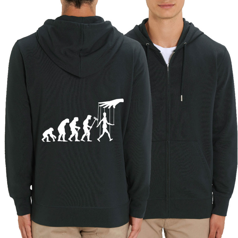 Sweat homme zippé à capuche coton bio noir Evolution Pantin (Gondrax,Evolution,Slogans Débiles)