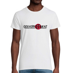 T-shirt homme coton bio blanc Gouverne Et Ment (Gondrax,Slogans engagés)