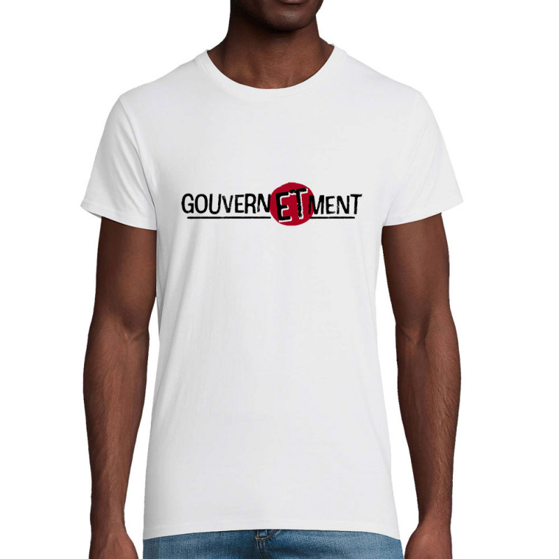 T-shirt homme coton bio blanc Gouverne Et Ment (Gondrax,Slogans engagés)