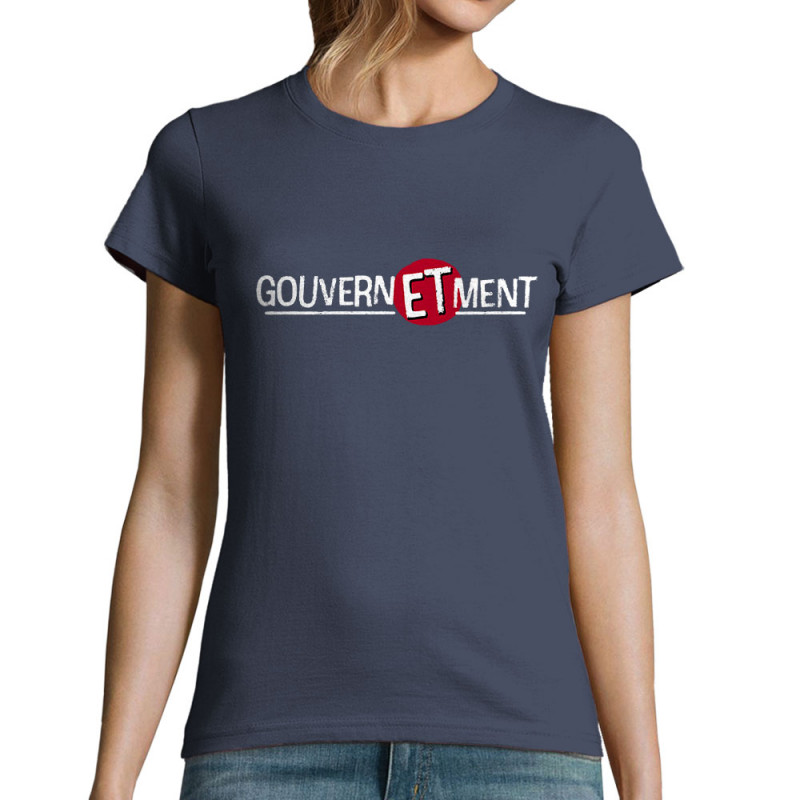 T-shirt femme bleu denim Gouverne Et Ment (Gondrax,Slogans engagés)