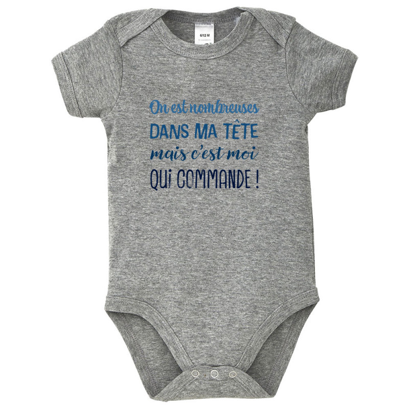 Body bébé gris chiné On est nombreuses dans ma tête (Gondrax,Humour,Slogans Débiles)