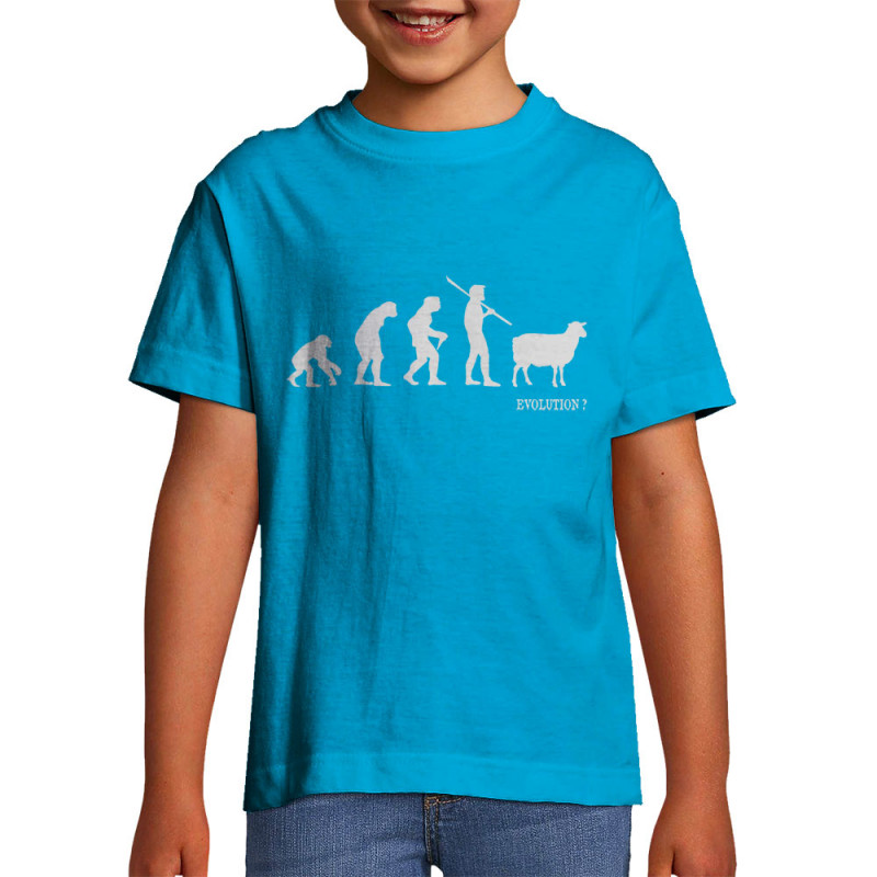 T-shirt enfant bleu azur Evolution mouton 2 (Gondrax,Evolution,Slogans Débiles)