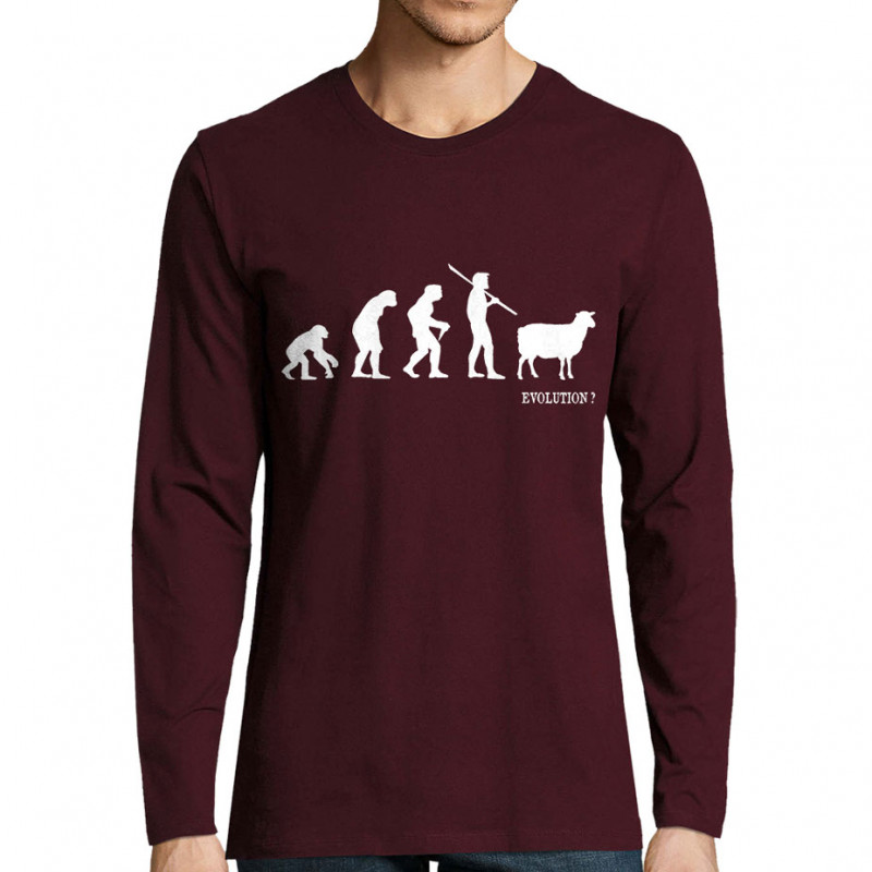 T-shirt homme manches longues bordeaux Evolution mouton 2 (Gondrax,Evolution,Slogans Débiles)