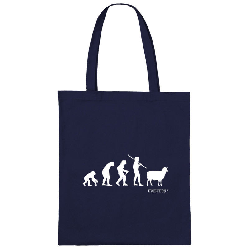 Sac shopping en toile bleu marine Evolution mouton 2 (Gondrax,Evolution,Slogans Débiles)