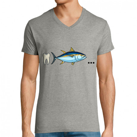 T-shirt homme col V gris chiné Dent Thon Cul (Zewa,Humour)