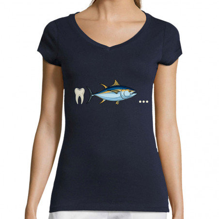 T-shirt femme col V bleu marine Dent Thon Cul (Zewa,Humour)