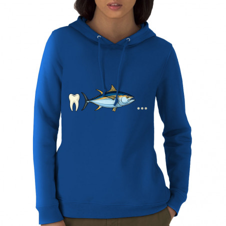 Sweat femme à capuche coton bio bleu royal Dent Thon Cul (Zewa,Humour)