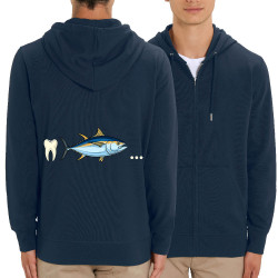 Sweat homme zippé à capuche coton bio bleu marine Dent Thon Cul (Zewa,Humour)